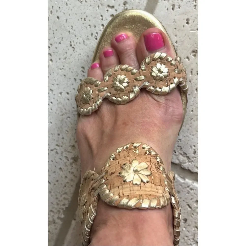 Jack Rogers Women’s Jacks Cork Gold Fleck Lucia Wedge Sandals Size 11